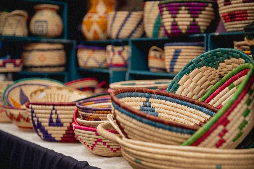 Handmade Woven Baskets and Bags on Display