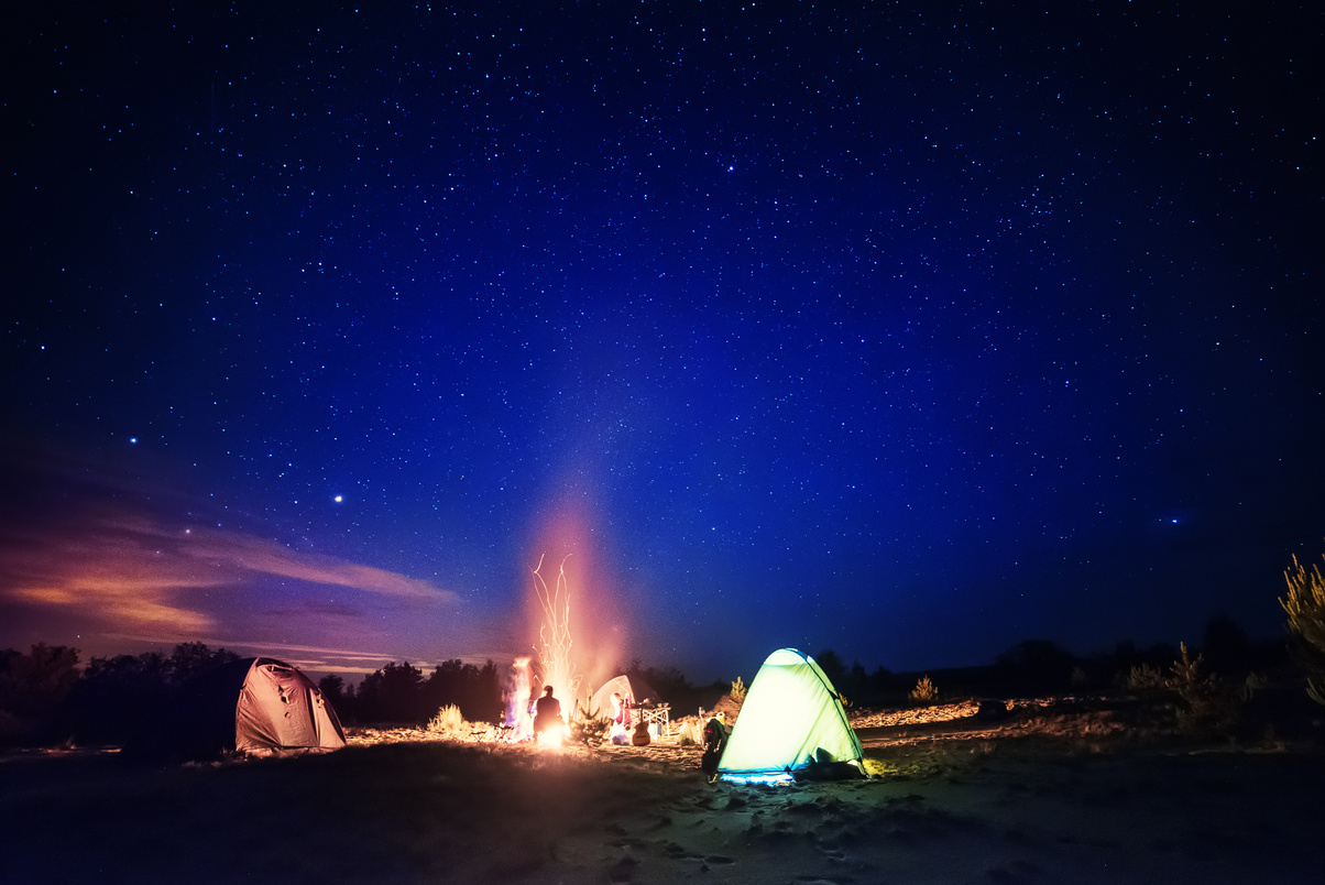 Camping under star sky